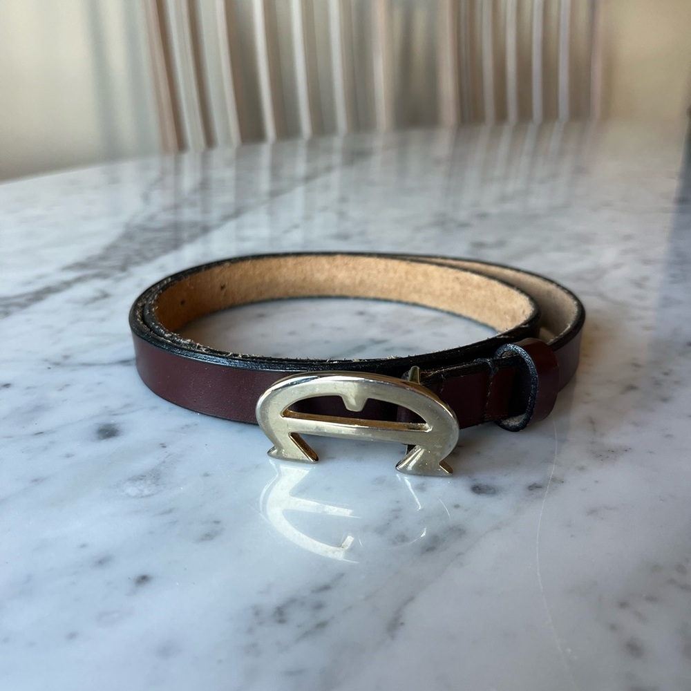 Etienne Aigner Brown Leather Belt with Brass Buckle Sz 26